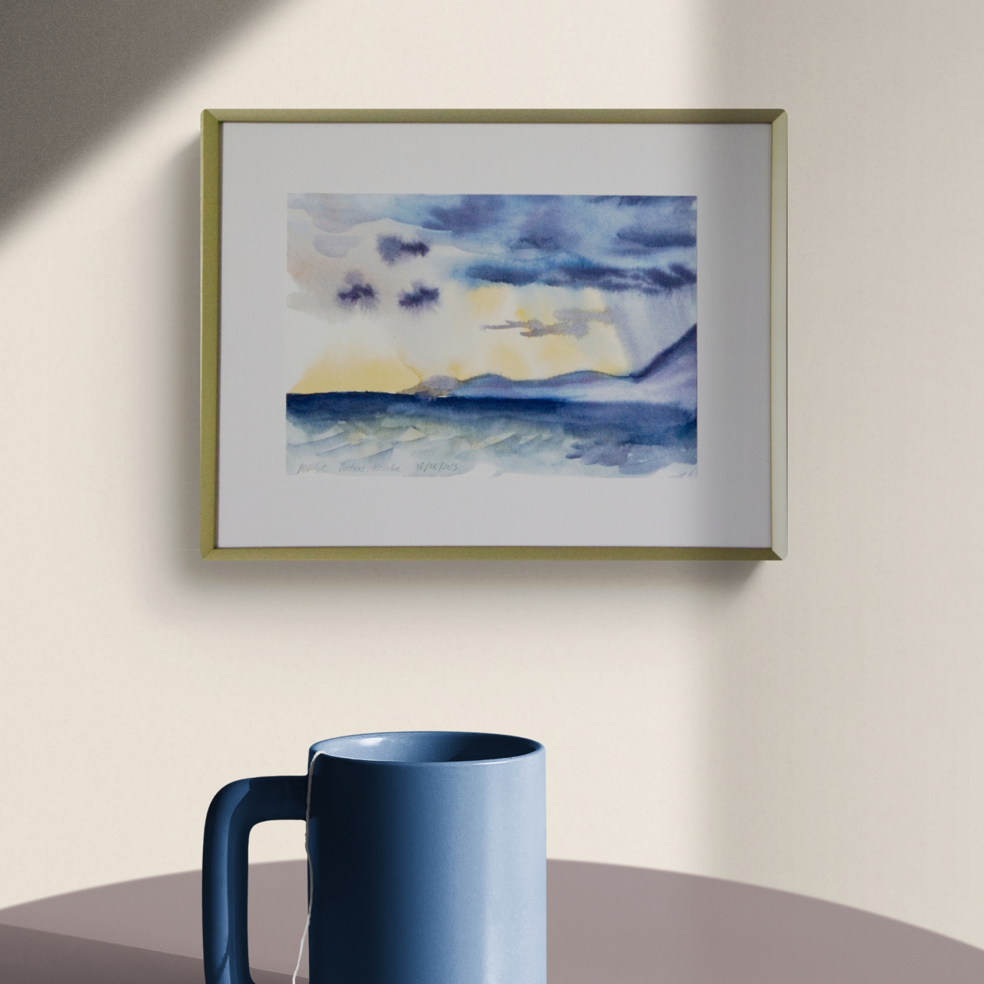 akvarellmaal Kreeka vaade I interjööris