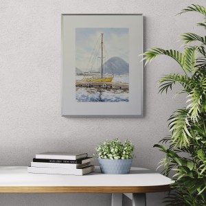 akvarellmaal Purjekas sadamas raamiga