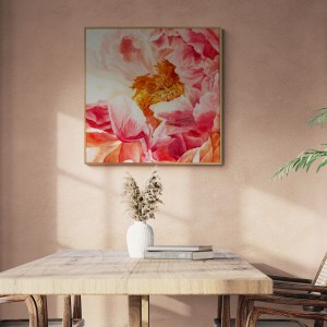 akvarellmaal Vaade pojengi südamesse interjööris