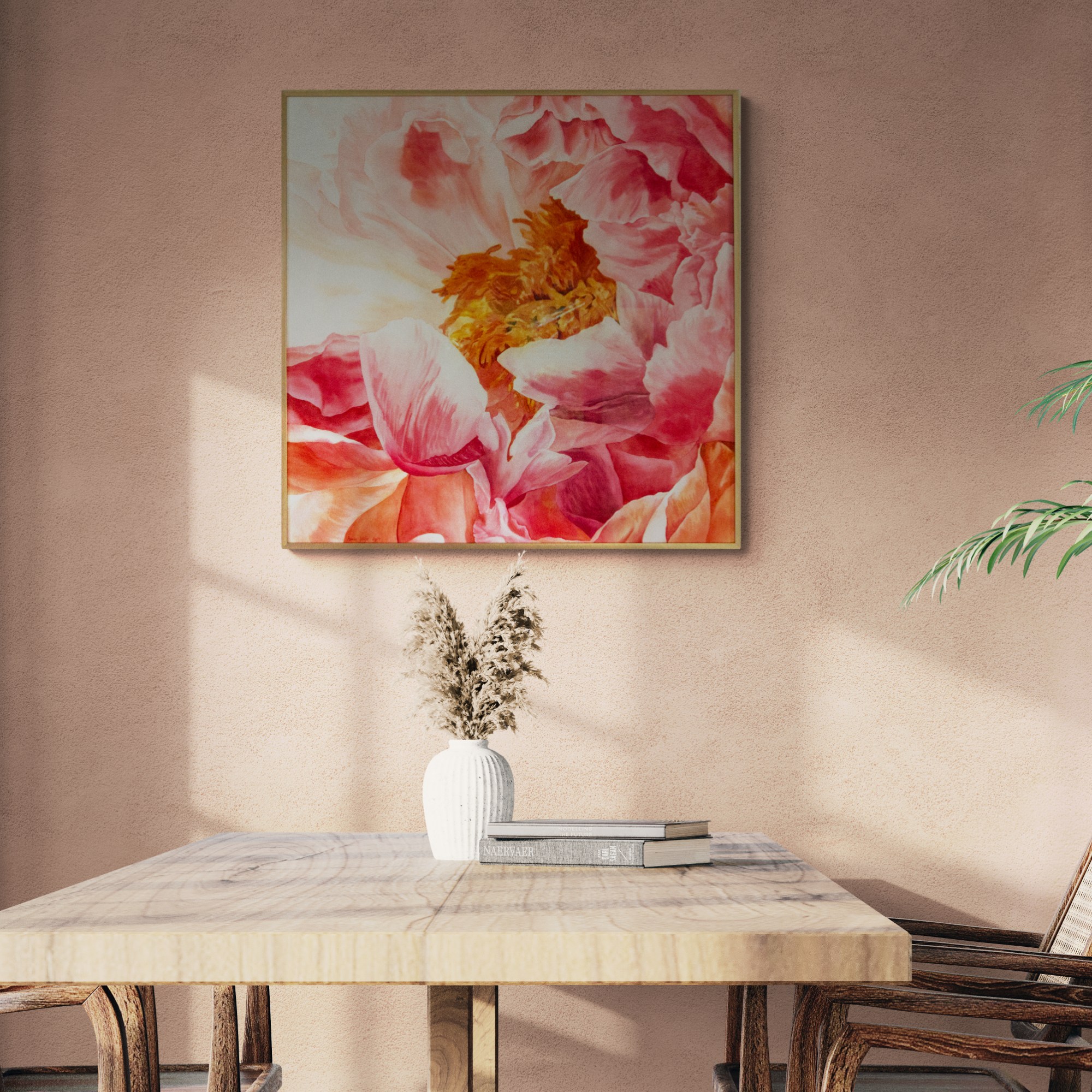 akvarellmaal Vaade pojengi südamesse interjööris