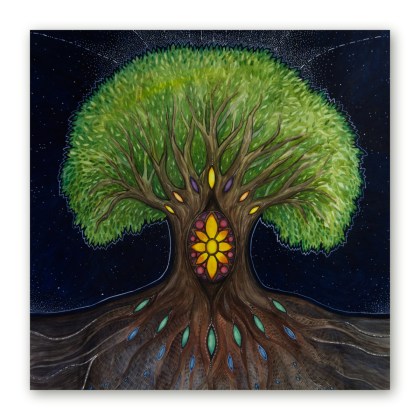 Poster helendavate akendega ilmapuust tumedal taustal, 