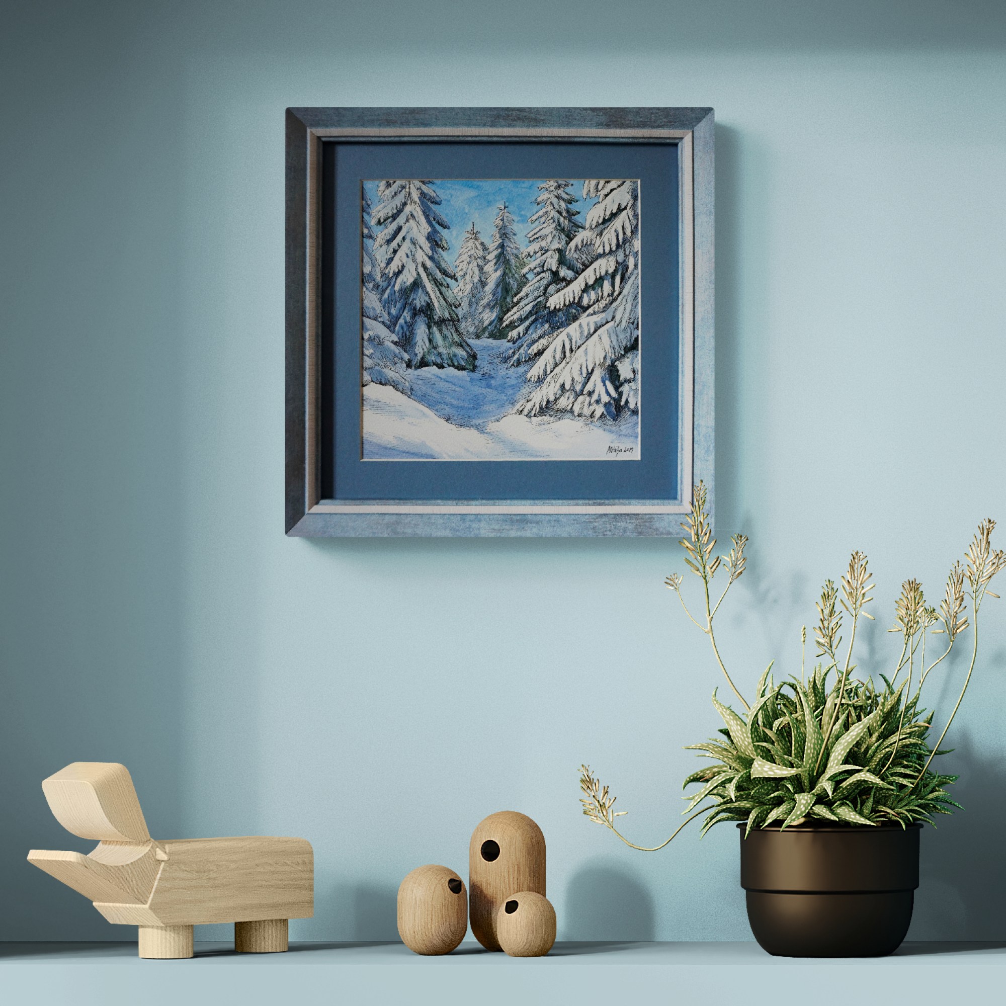 Akvarellmaal tindijoonistusega - Jõuluhommikune metsaskäik isaga