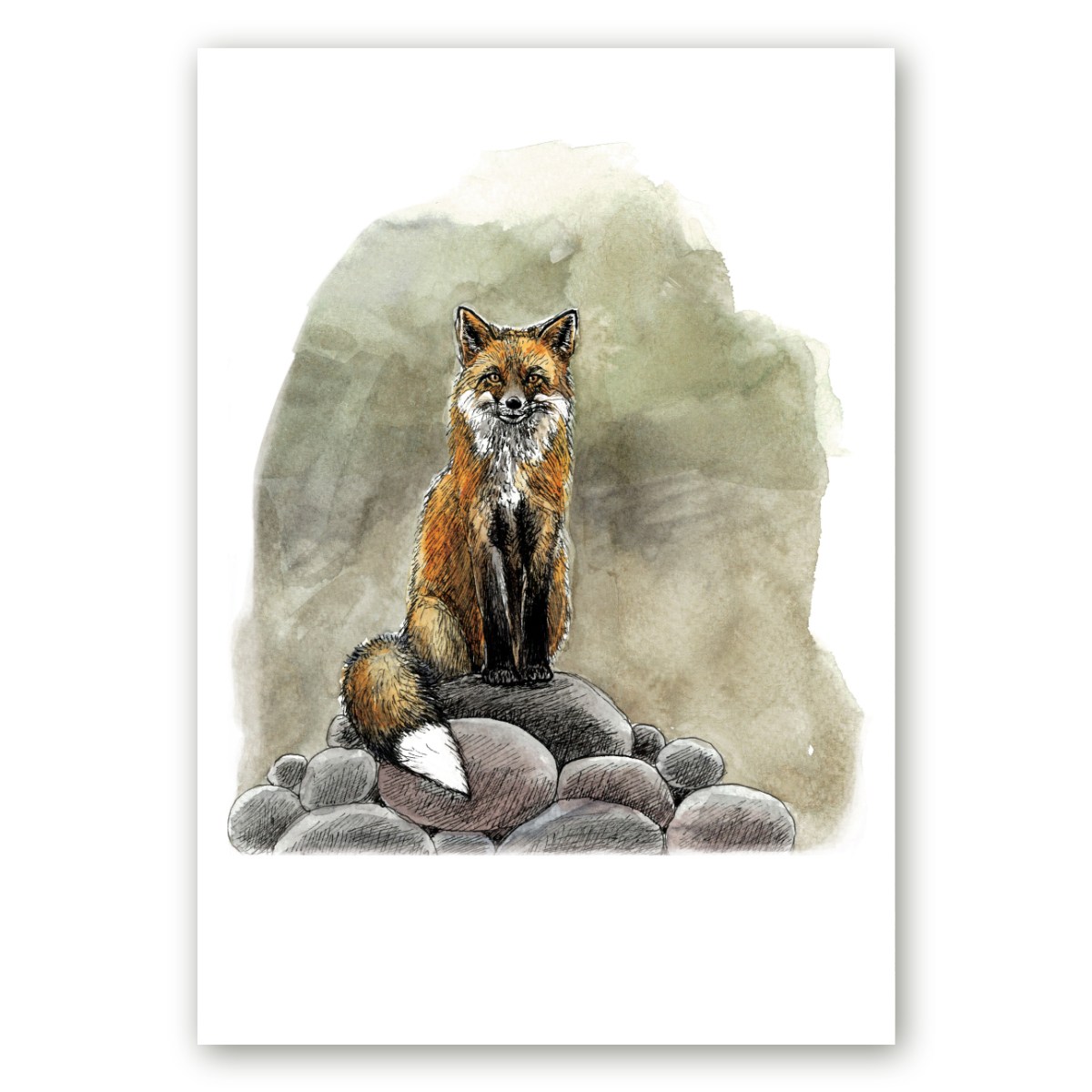 Poster kivihunniku otsas istuva rebasega kunstnik Maria Välja illustratsioonist.