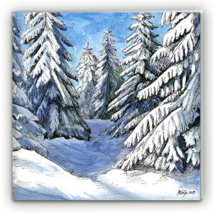 Õnnitluskaart lumise metsaga