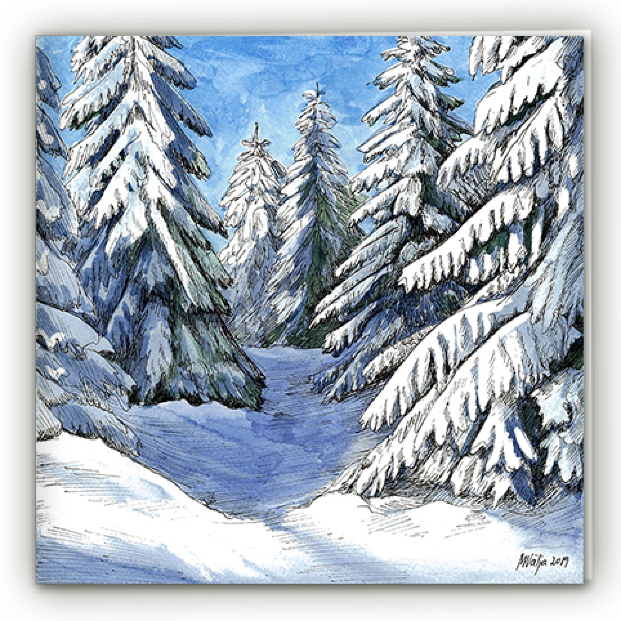 Õnnitluskaart lumise metsaga