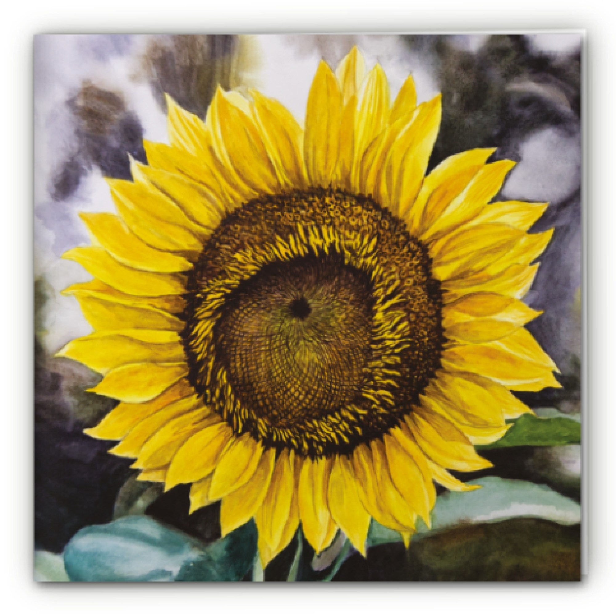 Õnnitluskaart kuldkollase päevalillega akvarellmaalist