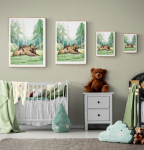 Erinevas suuruses Kolm karu - metsalapsepõlv interjööris