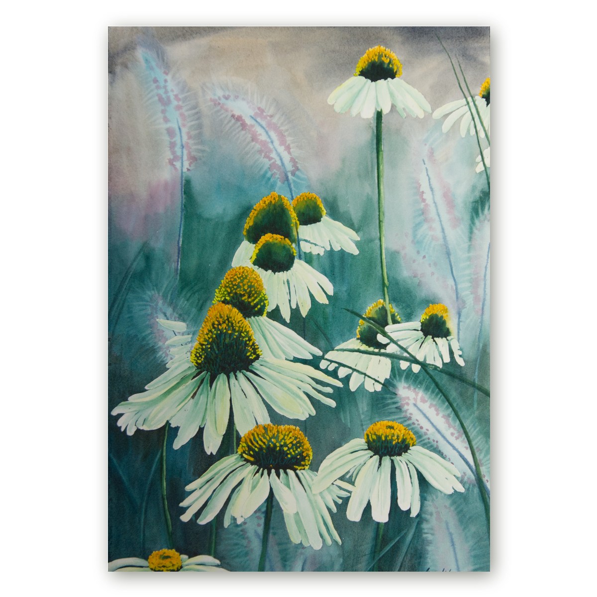 Akvarellmaal valgetest siilkübaratest ja suvisest valgusest, Maria Välja lillemaal.