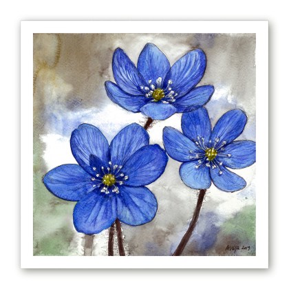 Kunstiposter kunstnik Maria Välja illustratsioonist "Sinised kevadekuulutajad"