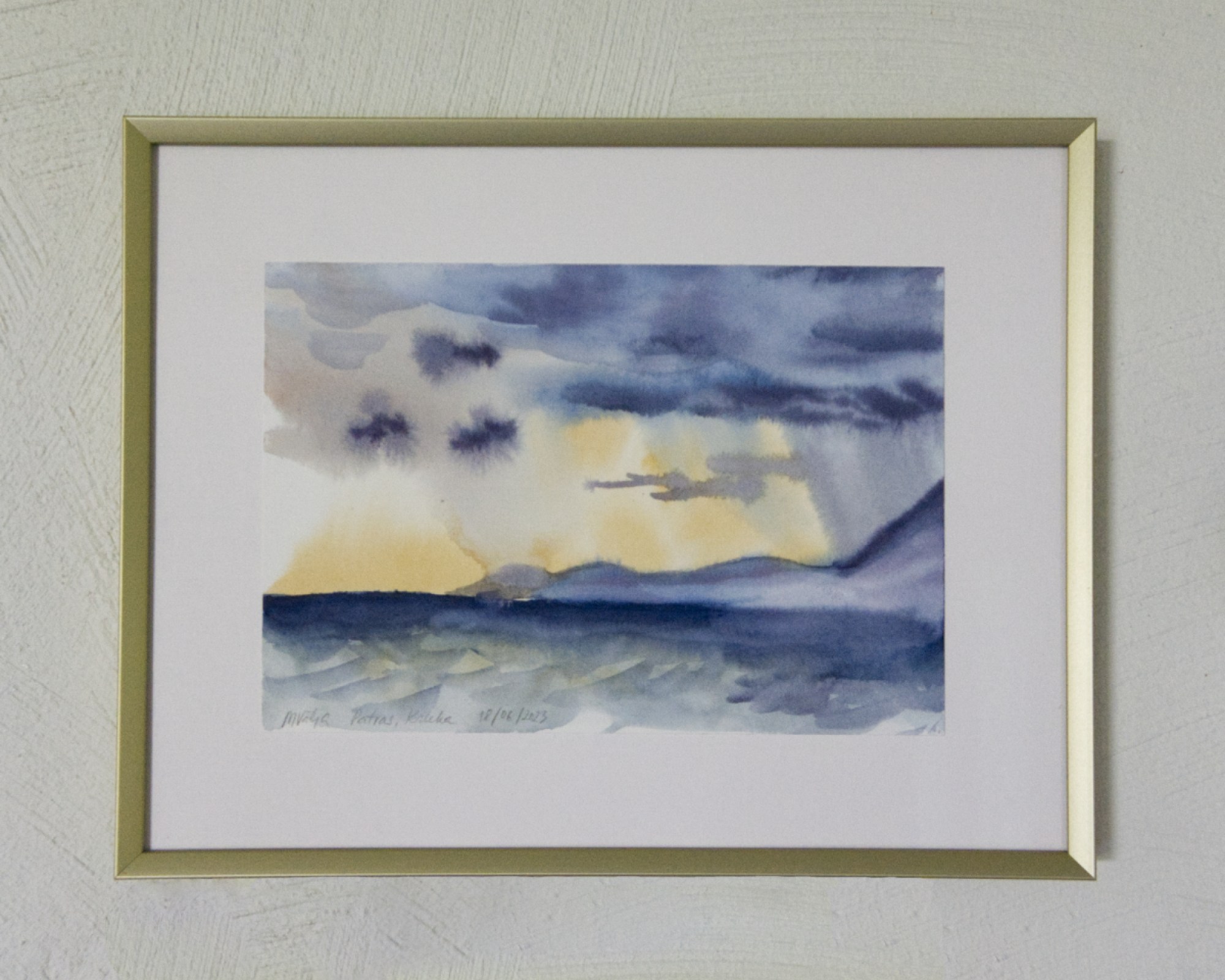 akvarellmaal Kreeka vaade I raamiga