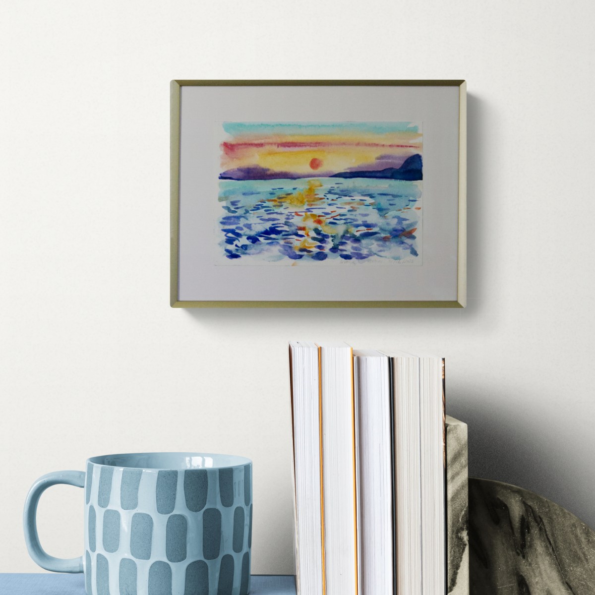 akvarellmaal Kreeka vaade II interjööris