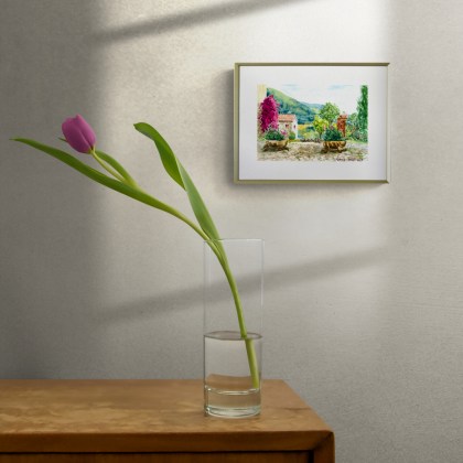 akvarellmaal Kreeka vaade III interjööris