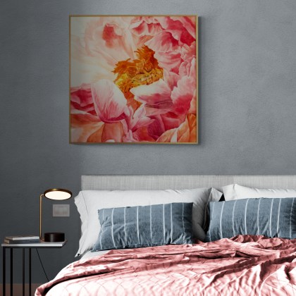 akvarellmaal Vaade pojengi südamesse raamiga