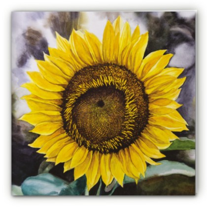 Õnnitluskaart kuldkollase päevalillega akvarellmaalist