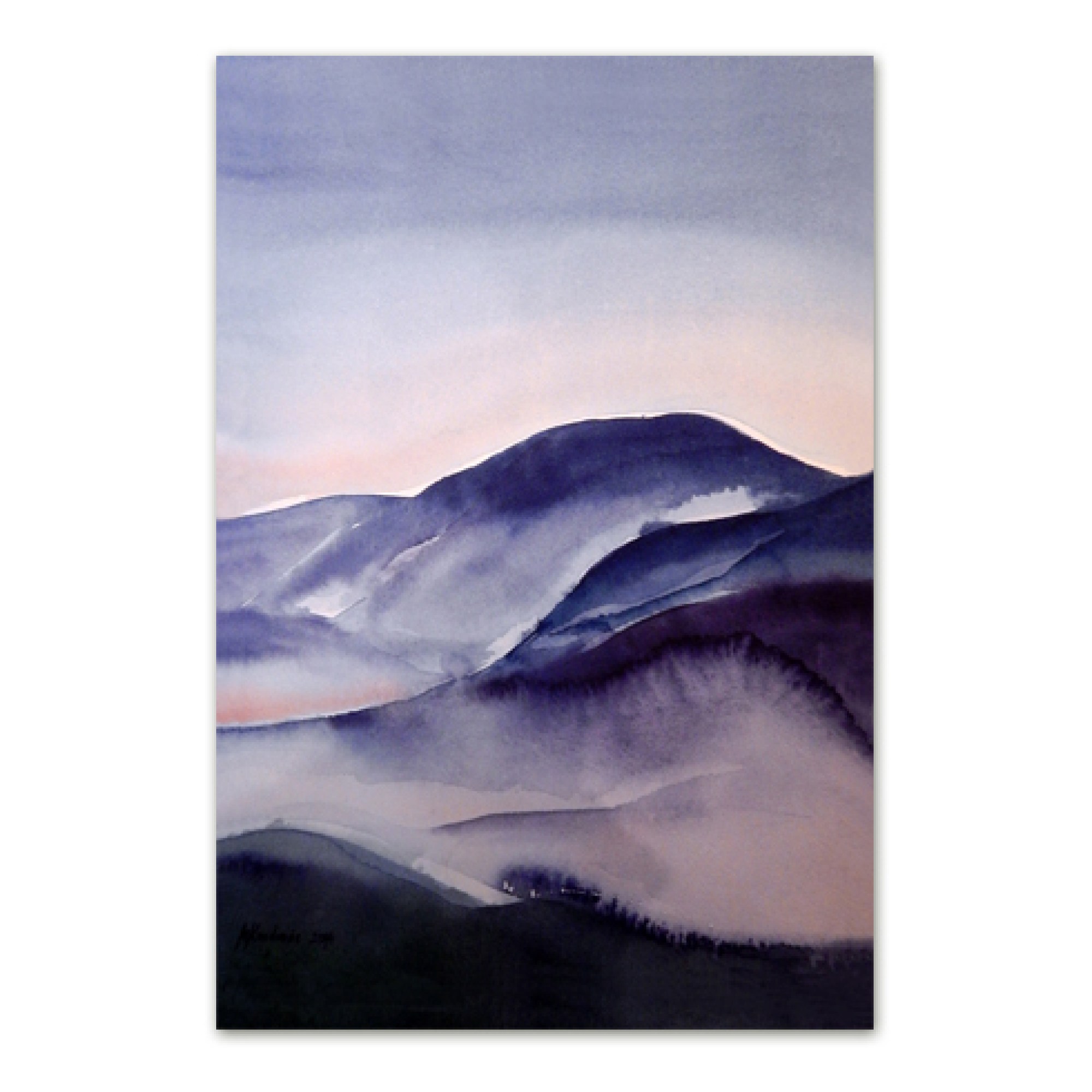 Postkaart akvarellmaaliga mägedest