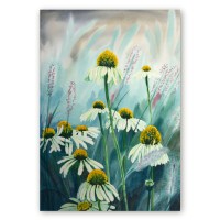 Akvarellmaal valgetest siilkübaratest sinakasrohelisel taustal, Maria Välja lillemaal.